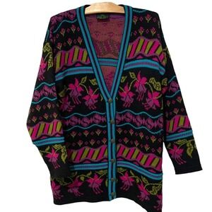 Glen Tara | Cardigan Sweater Multi Colored Ireland Long Sleeve Buttons- Large